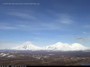 View of the Koryaksky, Avachinsky, and Kozelsky Volcanoes