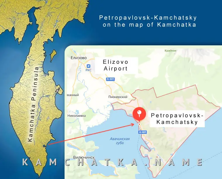 Petropavlovsk-Kamchatsky on the map of Kamchatka